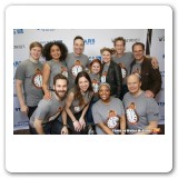 Cast of “Groundhog Day” singing in Shubert Alley